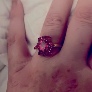 Lab created pink sapphire gold over silver ring